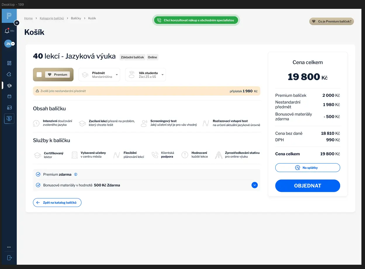 Náhled redesignované karty košíku